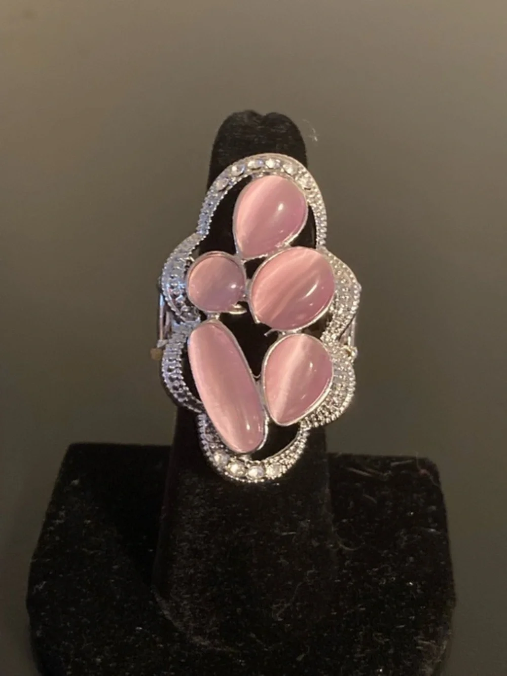 paparazzi Pink Petal Cluster Stretch Ring - Silver Tone